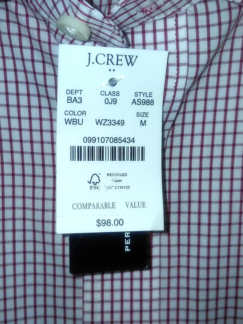 NWT J.CREW Sz M Red/White Micro-Check Dress Shirt